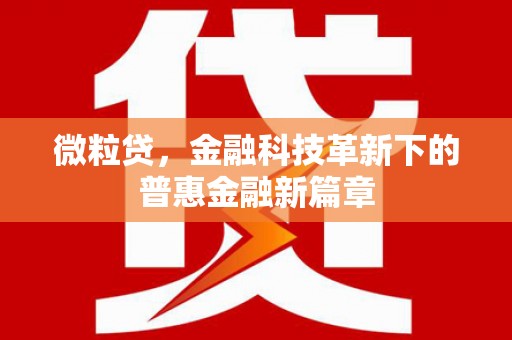 古县微粒贷，金融科技革新下的普惠金融新篇章