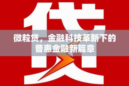 古县微粒贷，金融科技革新下的普惠金融新篇章
